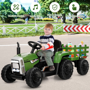 12V Ride on Tractor with 3-Gear-Shift Ground Loader for Kids 3+ Years Old-Dark Green view 2