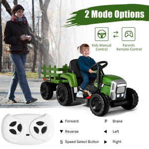 12V Ride on Tractor with 3-Gear-Shift Ground Loader for Kids 3+ Years Old-Dark Green view 3