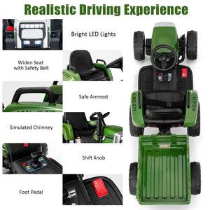 12V Ride on Tractor with 3-Gear-Shift Ground Loader for Kids 3+ Years Old-Dark Green view 9