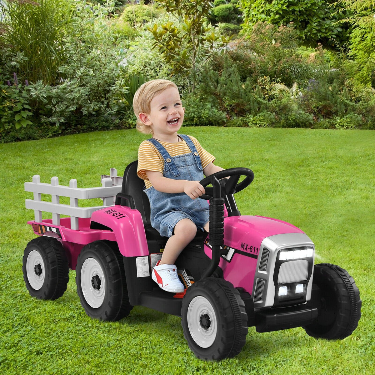 12V Ride on Tractor with 3-Gear-Shift Ground Loader for Kids 3+ Years Old-Pink view 2