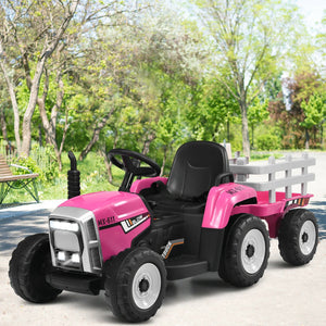 12V Ride on Tractor with 3-Gear-Shift Ground Loader for Kids 3+ Years Old-Pink view 3