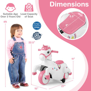 12V Unicorn Ride on Toy with Training Wheels and Horse Riding Mode-Pink view 5