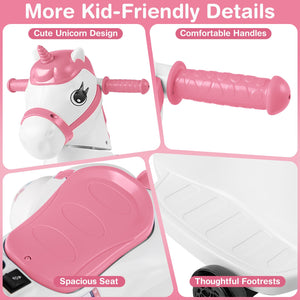 12V Unicorn Ride on Toy with Training Wheels and Horse Riding Mode-Pink view 9