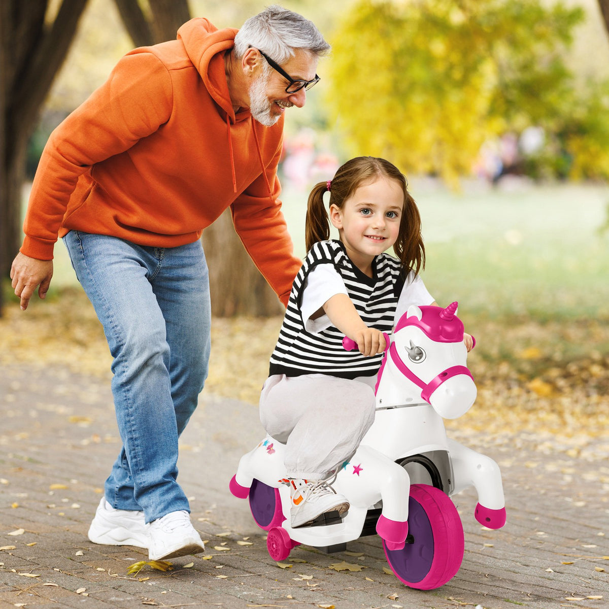 12V Unicorn Ride on Toy with Training Wheels and Horse Riding Mode-Rose Red view 2