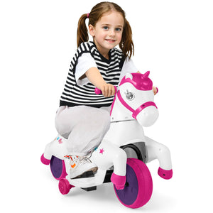 12V Unicorn Ride on Toy with Training Wheels and Horse Riding Mode-Rose Red view 4