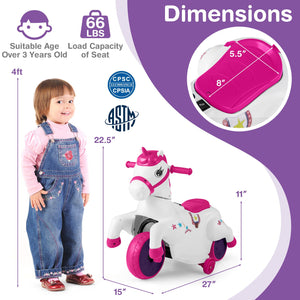 12V Unicorn Ride on Toy with Training Wheels and Horse Riding Mode-Rose Red view 5