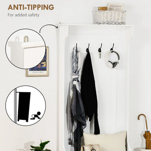 4-In-1 Hall Tree with Coat Rack, Top Shelf, Shoe Storage and Bench Seat, Entryway Bench with 4 Hooks