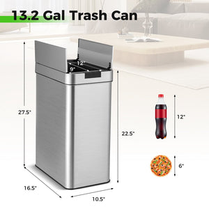 13.2 Gal Slim Kitchen Trash Can with Wing Lids and Stainless Steel Frame-Silver view 4