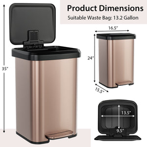 13.2 Gallon Step Trash Can with Soft Close Lid and Deodorizer Compartment-Golden view 5