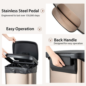 13.2 Gallon Step Trash Can with Soft Close Lid and Deodorizer Compartment-Golden view 6