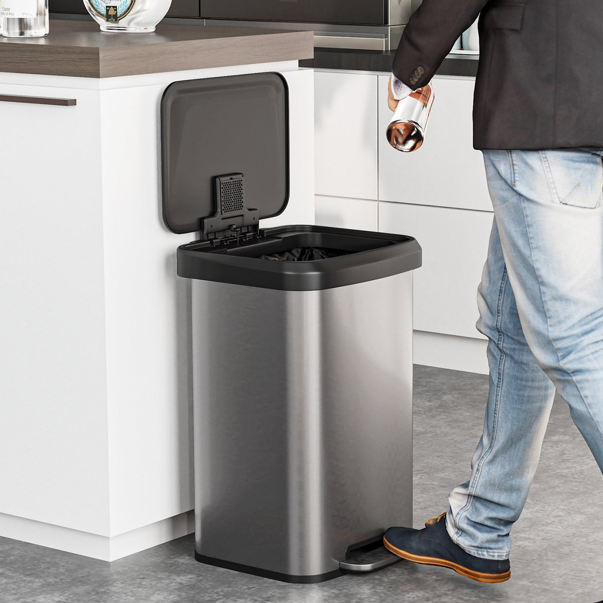 13.2 Gallon Step Trash Can with Soft Close Lid and Deodorizer Compartment-Silver view 2