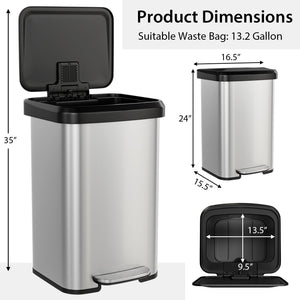 13.2 Gallon Step Trash Can with Soft Close Lid and Deodorizer Compartment-Silver view 5