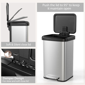 13.2 Gallon Step Trash Can with Soft Close Lid and Deodorizer Compartment-Silver view 9