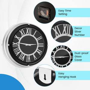 13.5/17.5 Inch Silent Wall Clock with Silver Frame-S view 9