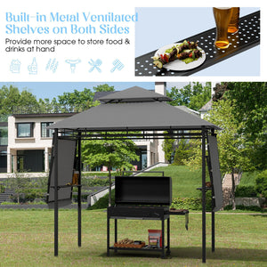 13.5 x 4 Feet Patio BBQ Grill Gazebo Canopy with Dual Side Awnings-Gray view 7