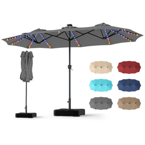 13 FT Double-Sided Patio Umbrella with 108 LED Lights and Base Included-Gray view 4