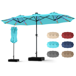 13 FT Double-Sided Patio Umbrella with 108 LED Lights and Base Included-Turquoise view 4