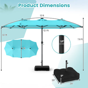 13 FT Double-Sided Patio Umbrella with 108 LED Lights and Base Included-Turquoise view 5