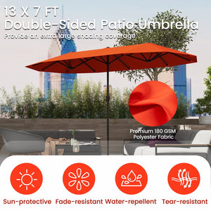 13 FT Large Patio Umbrella Outdoor Double-Sided Table Market Umbrella with Crank Handle-Orange view 8