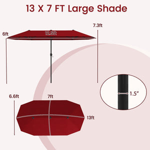 13 FT Large Patio Umbrella Outdoor Double-Sided Table Market Umbrella with Crank Handle-Red view 5