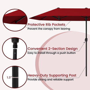 13 FT Large Patio Umbrella Outdoor Double-Sided Table Market Umbrella with Crank Handle-Red view 7