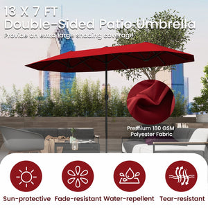 13 FT Large Patio Umbrella Outdoor Double-Sided Table Market Umbrella with Crank Handle-Red view 8