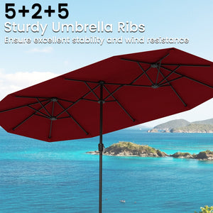 13 FT Large Patio Umbrella Outdoor Double-Sided Table Market Umbrella with Crank Handle-Red view 9