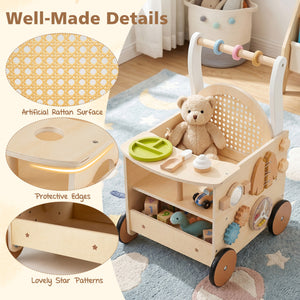 13-In-1 Toddler Wooden Push Walker with Wheels and Storage view 9