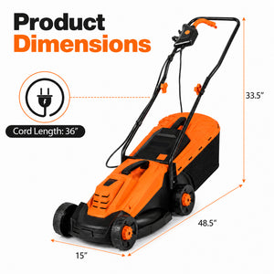 13-Inch 12-Amp Corded Electric Lawn Mower with 3-Position Height Adjustment-Orange view 3