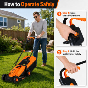 13-Inch 12-Amp Corded Electric Lawn Mower with 3-Position Height Adjustment-Orange view 7