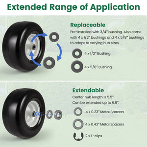 13 x 6.50-6 Flat Free Tires and Wheels 2 Pack Solid Rubber Tires-White view 7