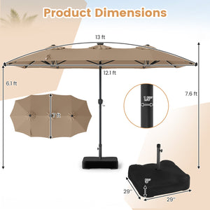 13 FT Double-Sided Patio Umbrella with 108 LED Lights and Base Included-Tan view 5