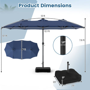 13 FT Double-Sided Patio Umbrella with 108 LED Lights and Base Included-Navy view 5