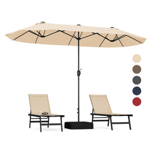 13 Feet Double-Sided Patio Twin Table Umbrella with Crank Handle-Beige view 4