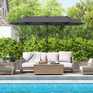 13 Feet Double-Sided Patio Twin Table Umbrella with Crank Handle-Gray view 2