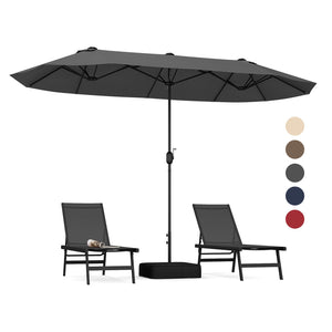 13 Feet Double-Sided Patio Twin Table Umbrella with Crank Handle-Gray view 4