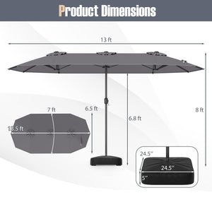 13 Feet Double-Sided Patio Twin Table Umbrella with Crank Handle-Gray view 5