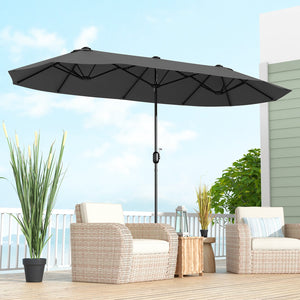 13 Feet Double-Sided Patio Twin Table Umbrella with Crank Handle-Gray view 6