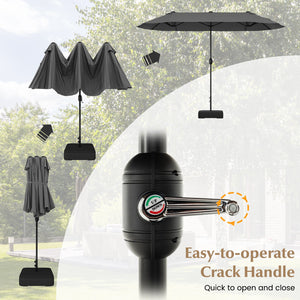 13 Feet Double-Sided Patio Twin Table Umbrella with Crank Handle-Gray view 7
