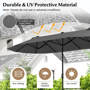 13 Feet Double-Sided Patio Twin Table Umbrella with Crank Handle-Gray view 8