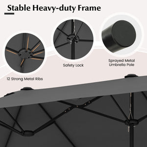 13 Feet Double-Sided Patio Twin Table Umbrella with Crank Handle-Gray view 9