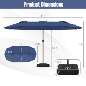 13 Feet Double-Sided Patio Twin Table Umbrella with Crank Handle-Navy view 5