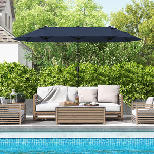 13 Feet Double-Sided Patio Twin Table Umbrella with Crank Handle-Navy view 6