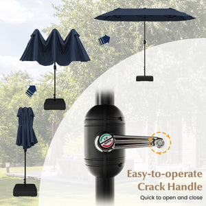 13 Feet Double-Sided Patio Twin Table Umbrella with Crank Handle-Navy view 7