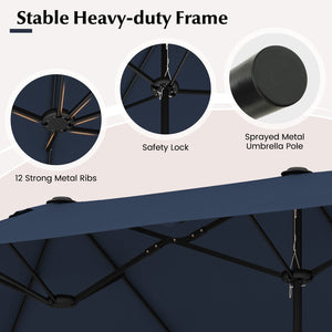 13 Feet Double-Sided Patio Twin Table Umbrella with Crank Handle-Navy view 8