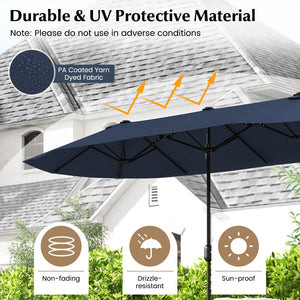 13 Feet Double-Sided Patio Twin Table Umbrella with Crank Handle-Navy view 9