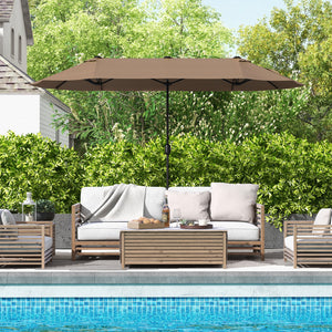 13FT Double-sided Patio Twin Table Umbrella with Crank Handle-Tan view 3