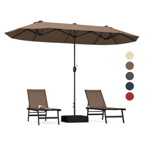 13FT Double-sided Patio Twin Table Umbrella with Crank Handle-Tan view 4
