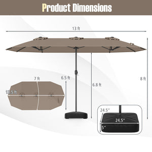 13FT Double-sided Patio Twin Table Umbrella with Crank Handle-Tan view 5