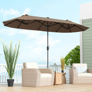 13FT Double-sided Patio Twin Table Umbrella with Crank Handle-Tan view 6